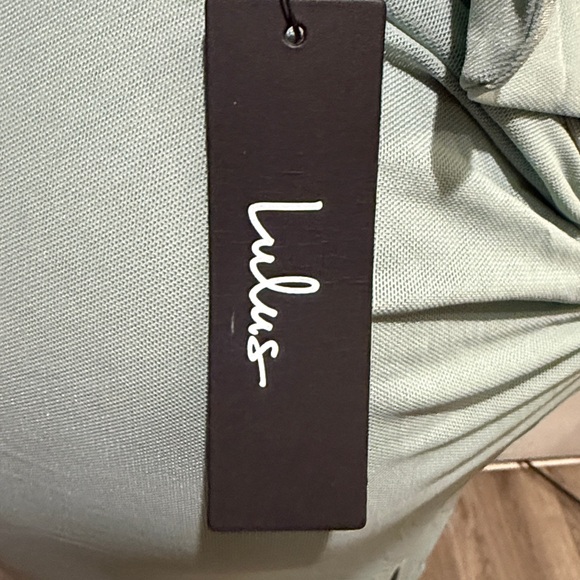 NWT-Celebratory Love Sage Green Mesh Ruched Halter Dress - Picture 12 of 13